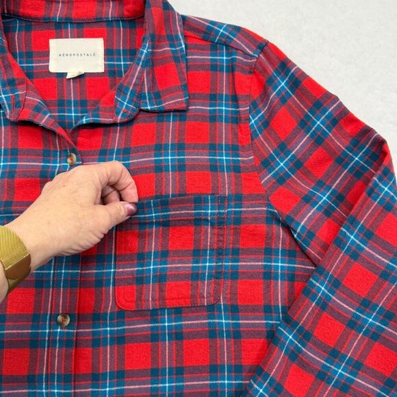Aeropastale Plaid Flannel Shirt Button Up Cabin Grunge Red Blue Womens L - Picture 3 of 12